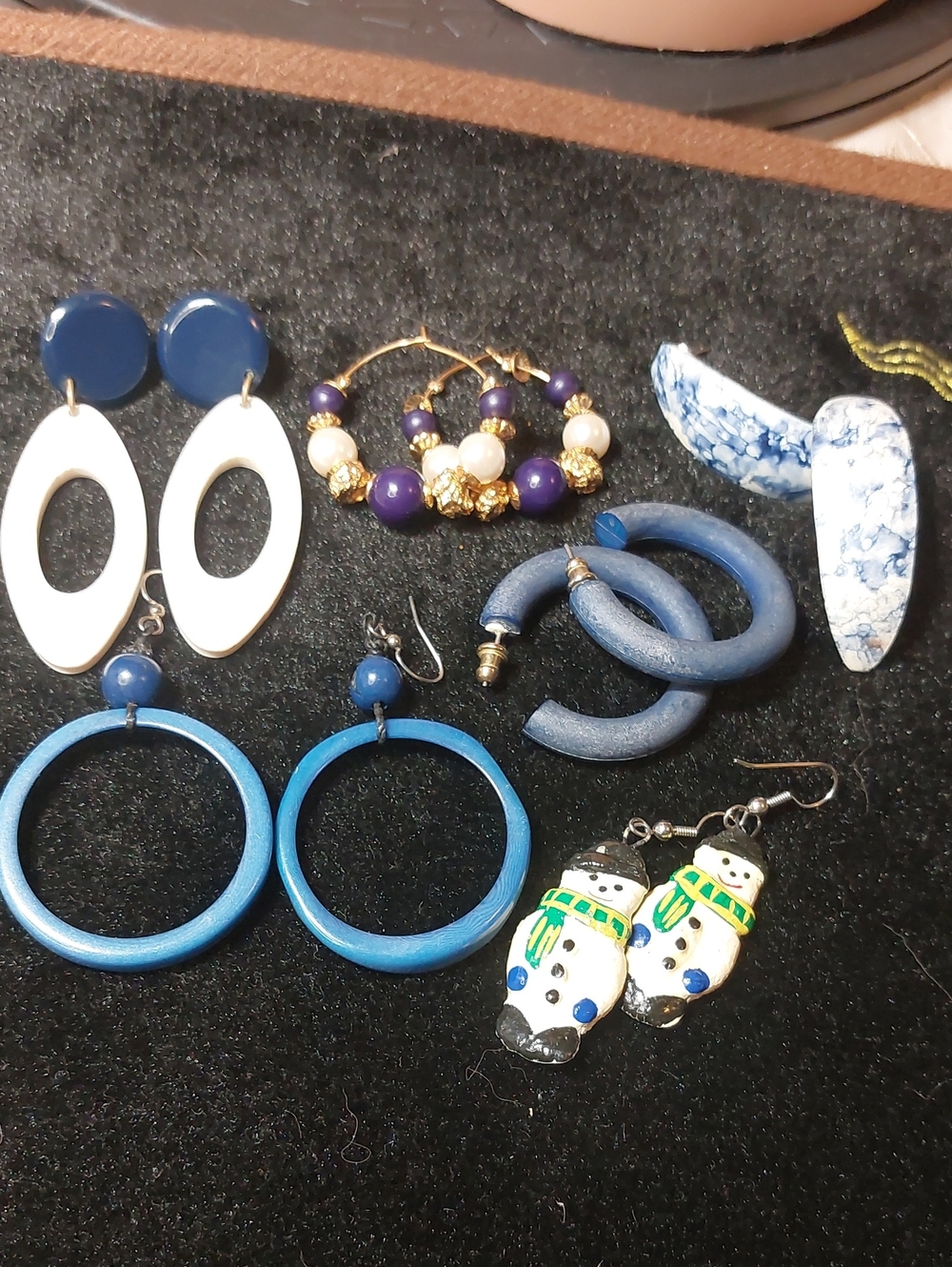 Vintage Blue Denim Friendly Statement Earring Lot - 6 Pairs